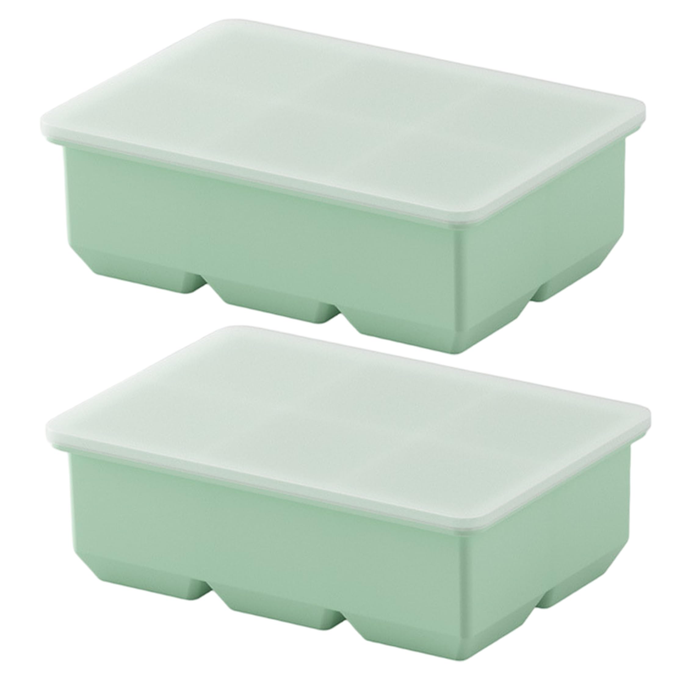 Hperu Large Ice Cube Tray, 2 Pack Large Silicone Ice Cube Trays With Lid, 6-Cavity Food-Grade Freezer Molds for 5cm Cubes, Green, Tray Silicone