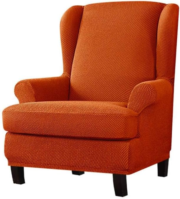 JHLD Stretch Wingback Chair Cover, Jacquard Spandex Armchair Slipcover with Elastic Bottom Soft Couch Sofa Cover Non Slip Washable Furniture Protector for Wingback Chair-Orange-2 Pieces : Home & Kitchen