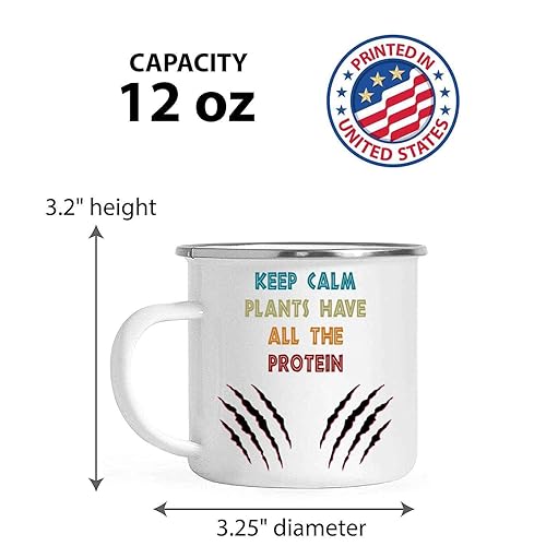 Miniatura 7 de Inspirational Gift Vegetarian Gift for Men & Women - Keep Calm with Plant Based Protein on 12 Oz White Stainless Steel Camping Mug