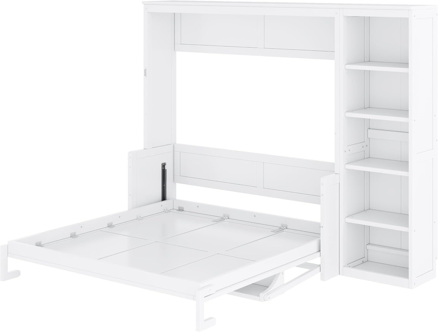 MERITLINE Queen Murphy Bed with Desk and Storage Shelves,Wood Hideaway Murphy Wall Bed with Storage Bookcase for Adults (White)
