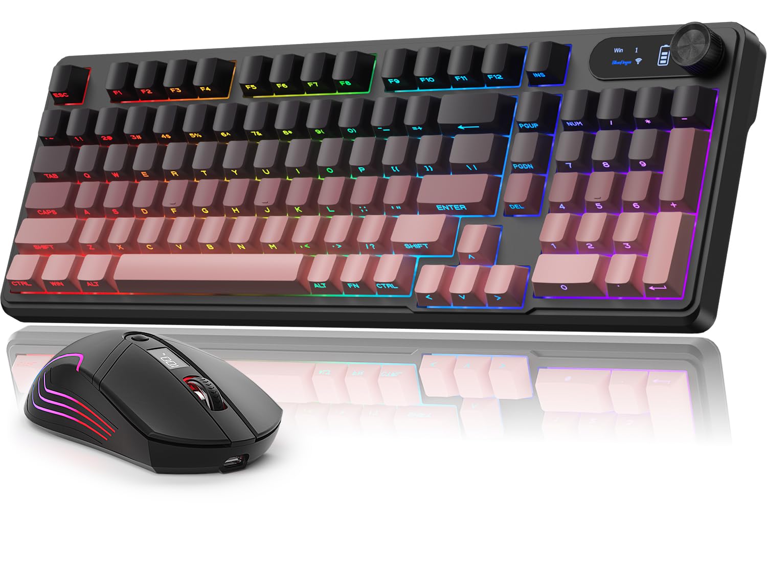 Photo 1 of [See Clerk Notes] BlueFinger Wireless Gaming Keyboard and Mouse Combo, RGB Backlit, Tri-Mode Bluetooth/2.4G/USB-C Wired, 98 Keys Quiet Keyboard with Number Pad, Volume Knob & Screen, 4800 DPI Mouse for PC/Mac/Laptop