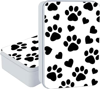 Large Metal Tins Box-7.1” x4.7”x2“ Rectangular Empty Storage Box With Lid Decorative Organizer Storage Tin Case For Office/Cookie/Candy/Jewelry/Photo/Letter Black Dog Paw