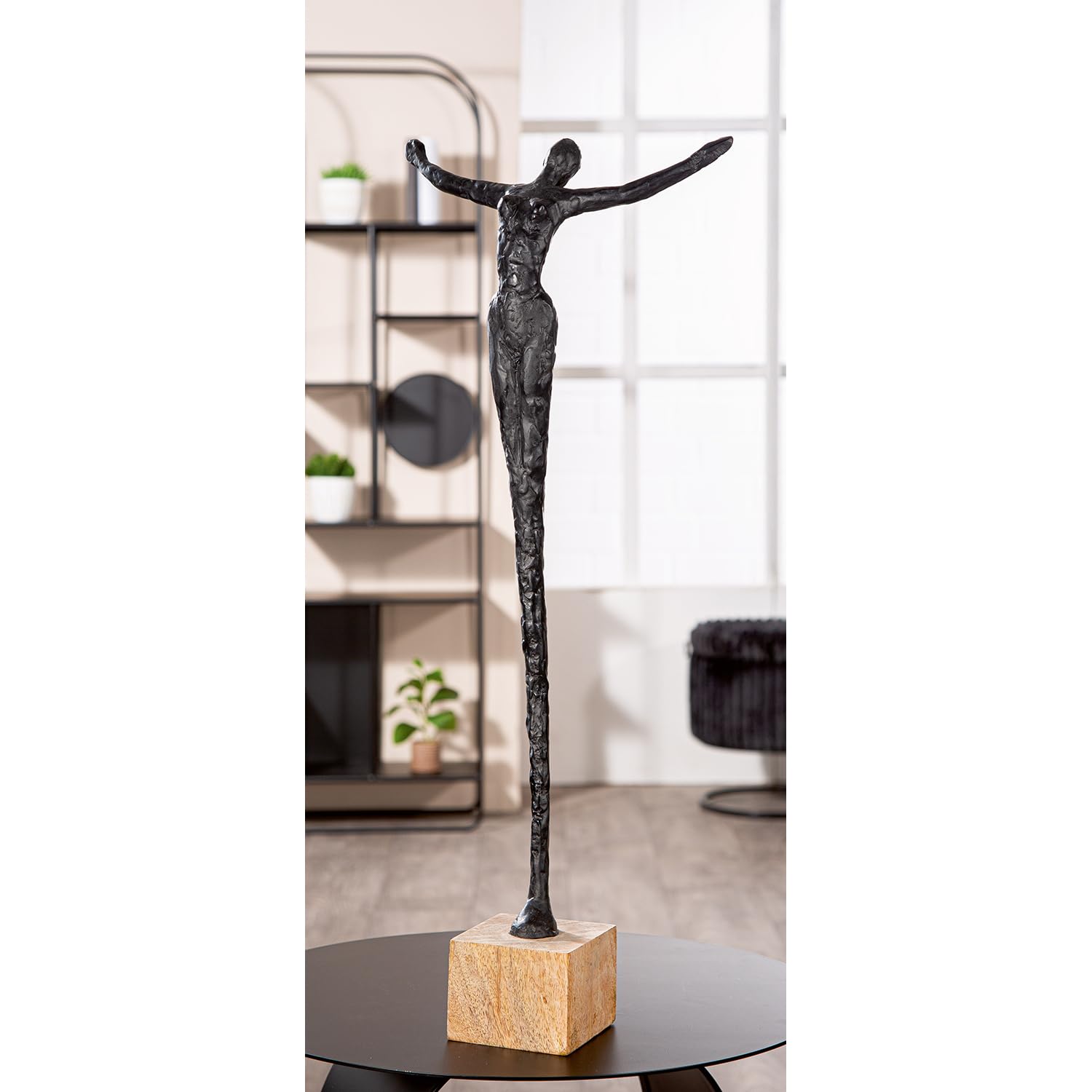 Casablanca Skulptur Freedom, Deko Figur Naturfarben, Schwarz, Kunstharz u. Mangoholz Statue Wohnzimmer, Büro Dekoration H. 70 cm x B. 29 cm - Geschenk Moderne Skulpturen, Human Menschenfigur