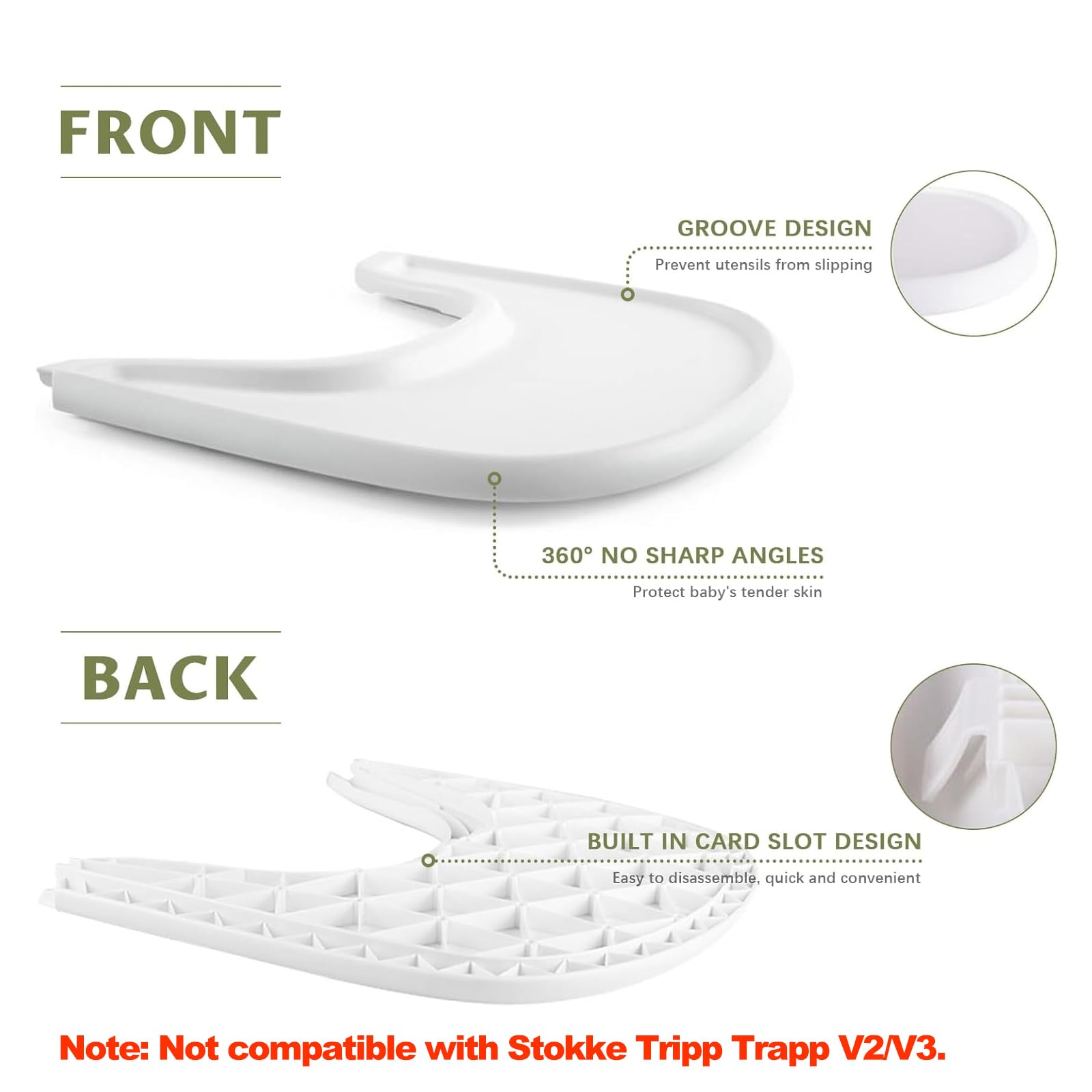 Vassoio compatibile con sedia Stokke Tripp Trapp, Design ergonomico curvo, 100% senza BPA, Comodo da usare e pulire, Adatto per bambini dai 6 ai 36 mesi - Bianco