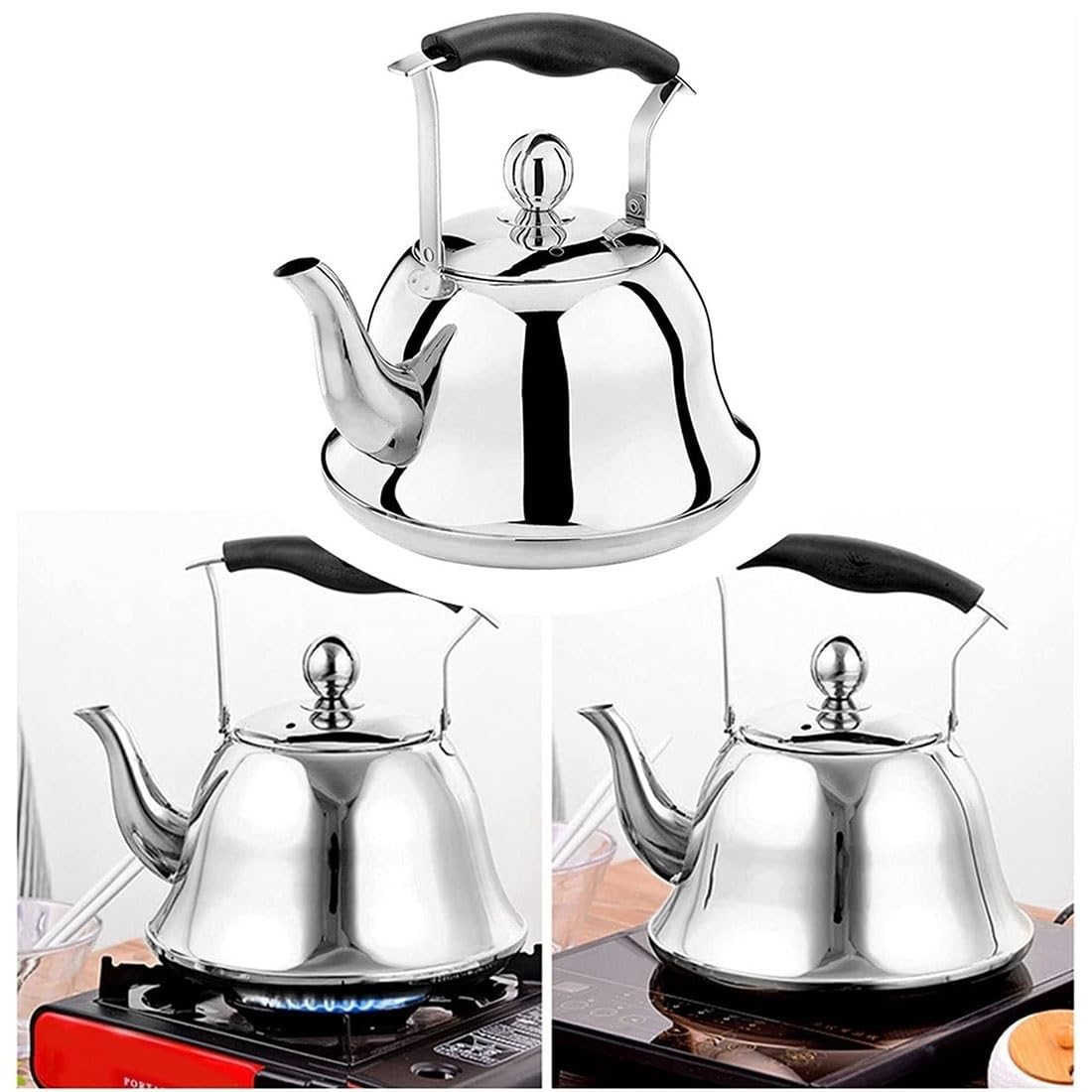 Hervidor de Agua de Acero Inoxidable Apto para Uso alimentario, para Estufa, con infusor, con Silbato Potente, Ideal para té, café y Leche (1,5 L).