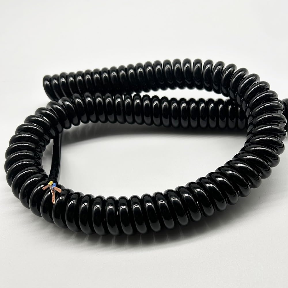 3-rdzeniowy kabel zasilający z PVC, 0,7 mm2 | 3-żyłowy, zwinięty kabel sprężynowy o średnicy 0,7 mm2, wielu rozmiarach, do instalacji stacjonarnej(Stretch 2.4 meter)