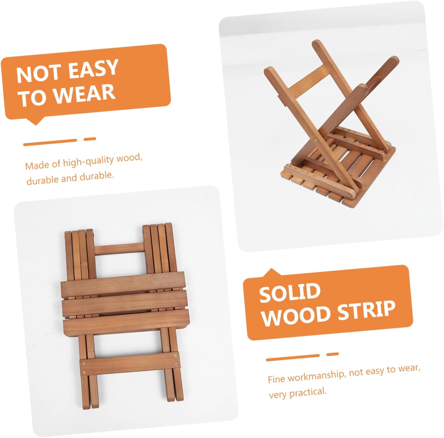Portable Wooden Folding Chair for Home Use Non-Slip Solid Wood Stool Lightweight Foldable Design for Indoor and Outdoor Events Long Strip Shape