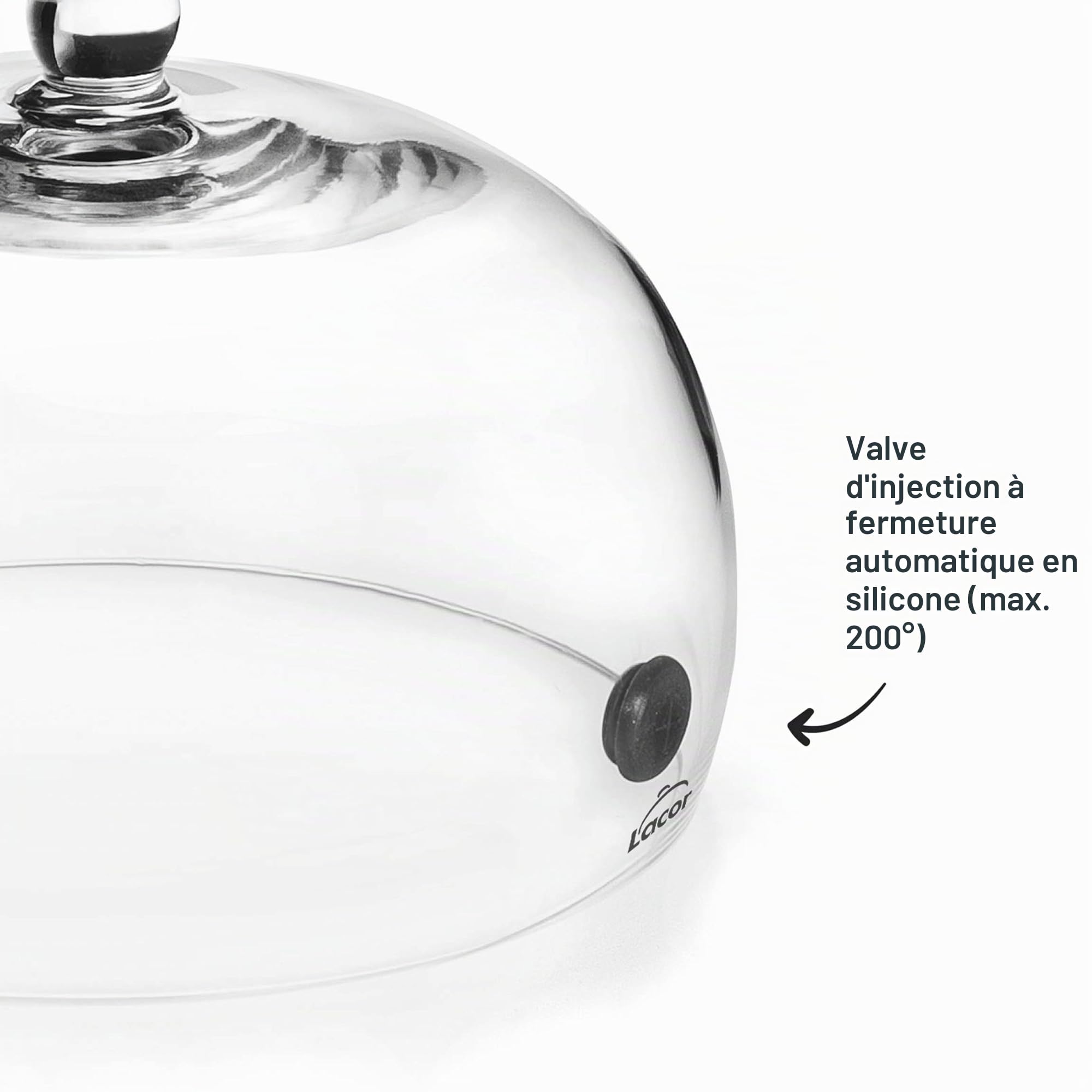 Lacor 61816 Magic Food Smoker Bell with Glass Lid with Valve, Allows Smoke, Steam and Flavouring for Smoking and Flavouring Food, 20 x 12 cm, Black, Clair