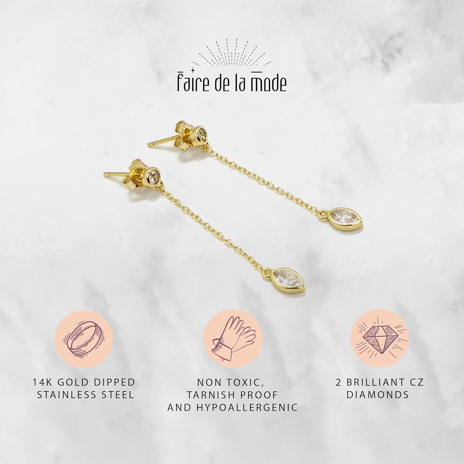 Faire de la Mode Teardrop Cubic Zirconia Dangle Earrings, Wedding Earrings for Brides, Bridal Earrings for Wedding - Image 3