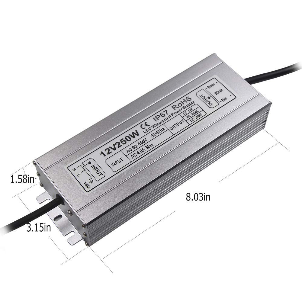 Alimentatore LED 250W ad alta potenza Trasformatore impermeabile IP67 12V DC Driver Adapter per uso esterno