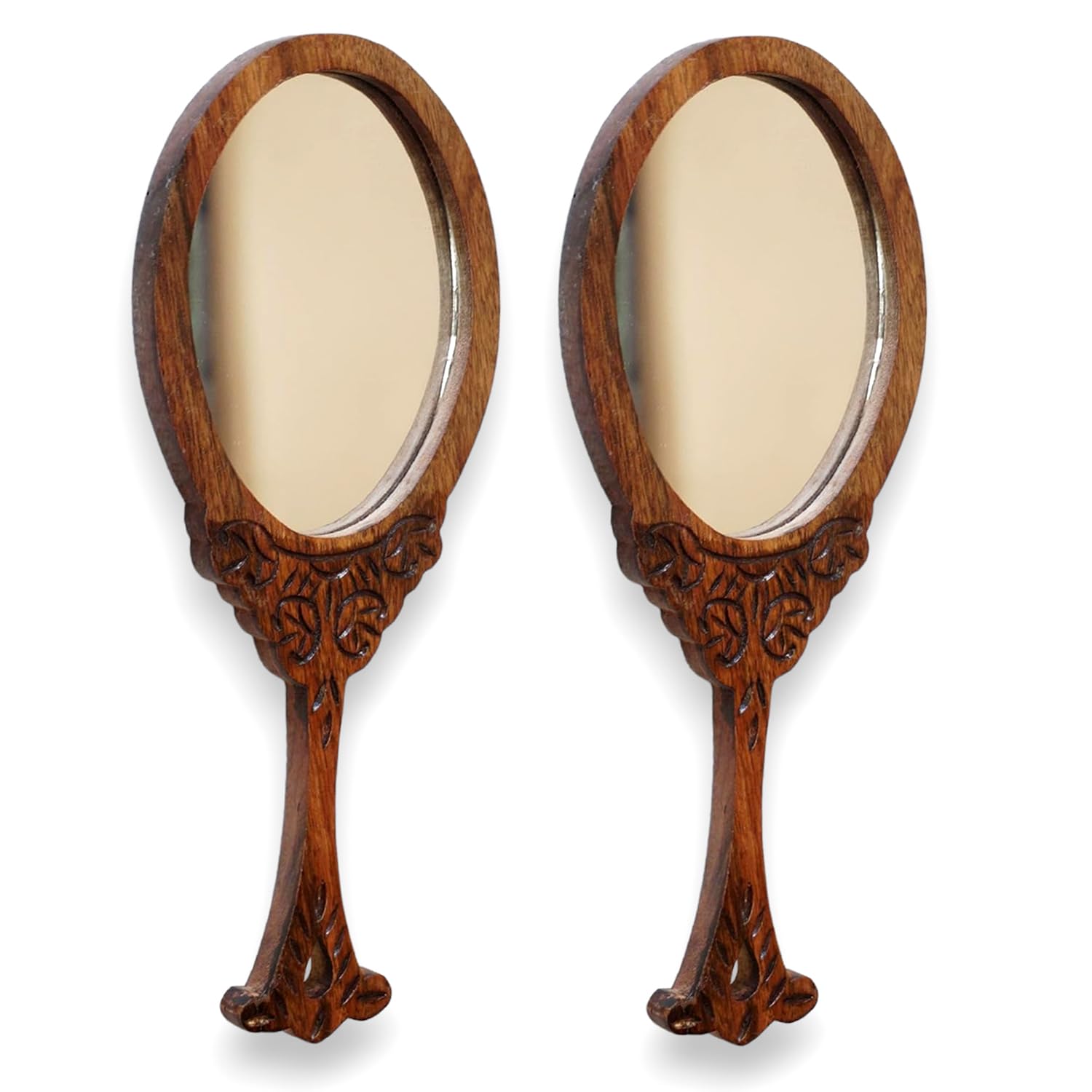 Set of 2 Wooden Handheld Oval Shape Hand Mirror for Makeup, Tabletop Use-picture-50