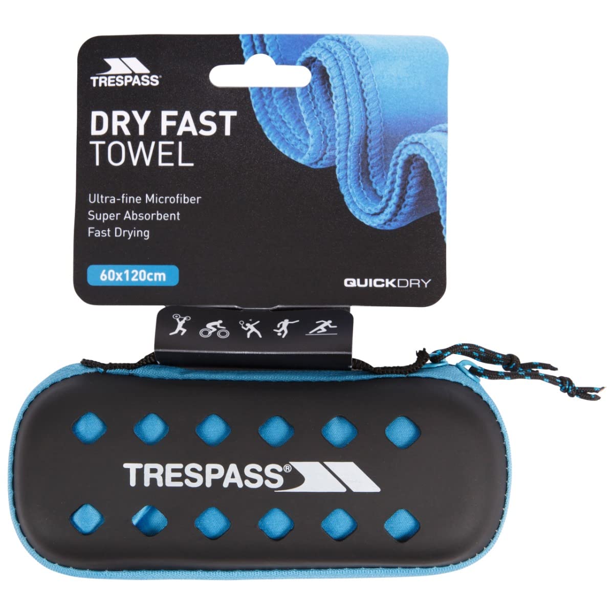 Trespass Tredt COMPATTO szybkoschnący najdrobniejszy ręcznik z mikrofibry, 60 cm x 120 cm - niebieski, każdy