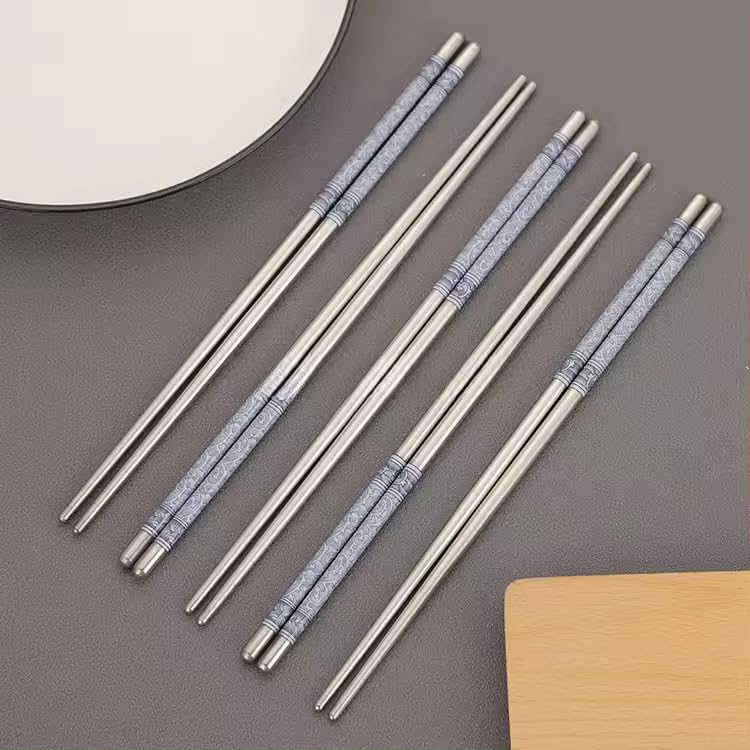 Flavoma 5 Pairs Reusable Classic Metal Steel Chopsticks | Dishwasher Safe | Non-Slip Stainless Steel Chopsticks | Lightweight Easy to Use Metal Chop Stick Utensils 1