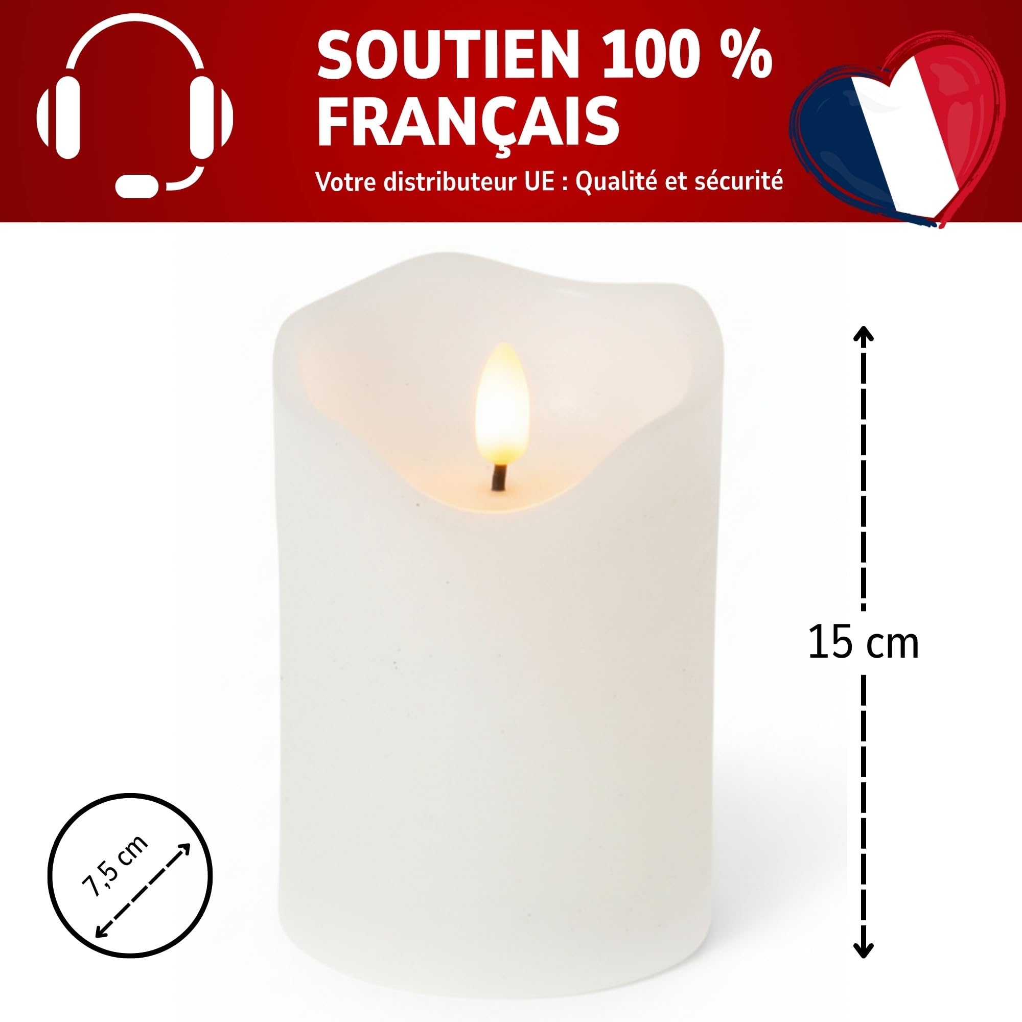 ToCi Lot de 4 bougies LED blanches - Diamètre : 7,5 x 15 cm - Sans flamme - En cire véritable - Avec minuterie et mèche noire - Pour l'Avent, lanterne funéraire et décoration de table - Fonctionne