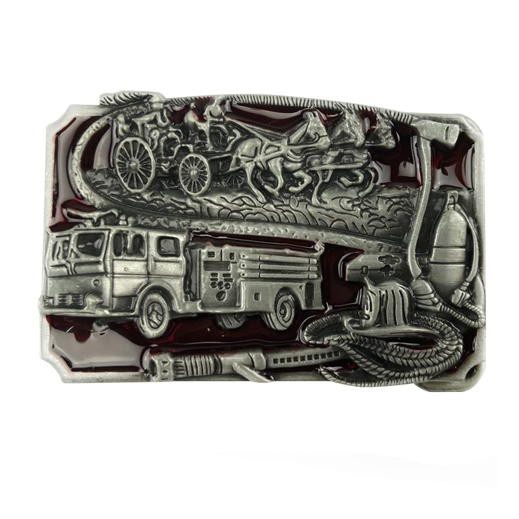 DT Vintage Men's Enamel Volunteer Fire truck elements Western Cowboy Belt Buckle,Birthday,Christmas Day, Father's Day Gifts (3)