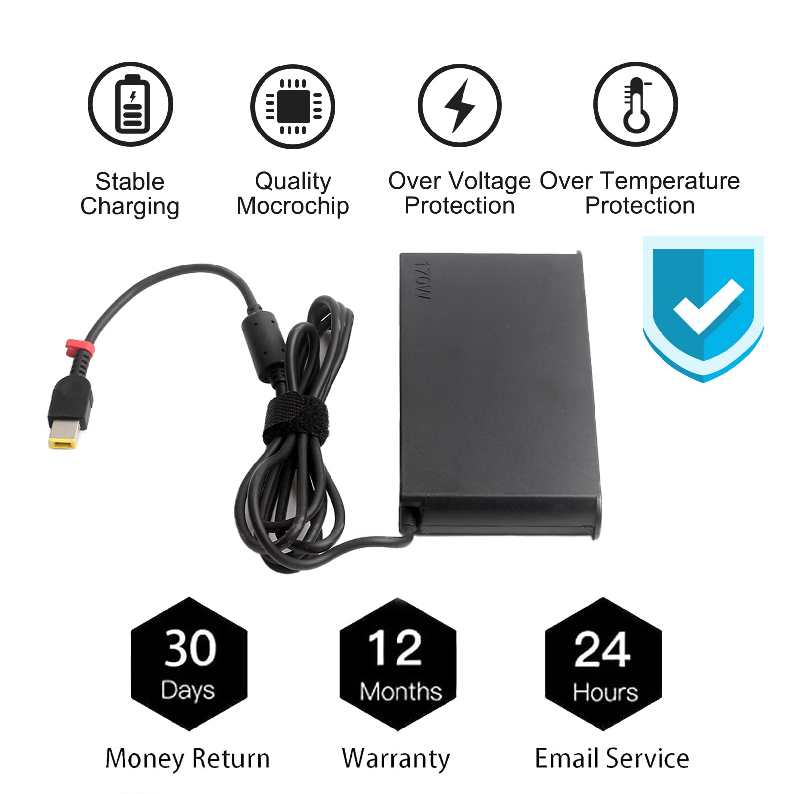 170W Chargeur d'ordinateur Portable pour Lenovo, 20V 8,5A Adaptateur Secteur pour Legion 14 15 17 Y540 Y730 Y740 Y900 Y910 Y920 Y7000 Thinkpad P51 P52 P53 P70 P71 P73 Cordon d'alimentation