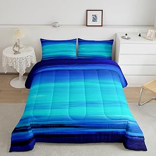 Feelyou Navy Blue Ocean Comforter Set for Girls Boys Abstract Turquoise Teal Ombre Comforter Tropical Beach Themed Bedding Set Room Decor Geometry Duvet Set Twin Size Quilt 2Pcs Boys