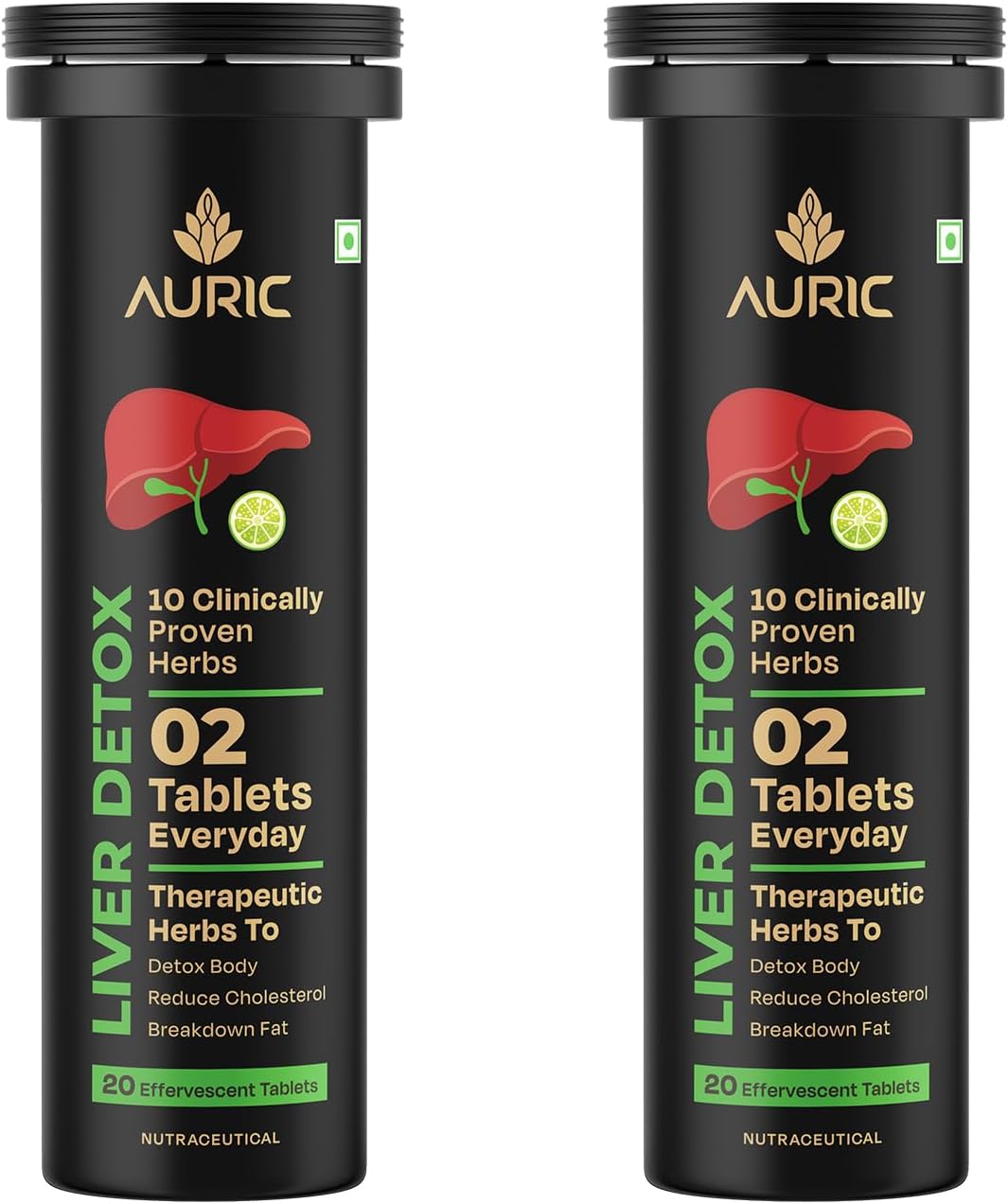 Auric Liver Detox Supplement | 40 Tablets Fizzy Water with 10 Ayurvedic Herbs | Clinically Researched Therapeutic Ingredients | Drop, Dissolve, Fizz, Drink