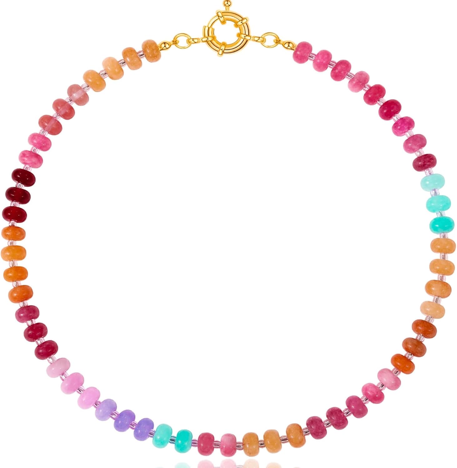 Valentines Day Gifts, Colorful Beaded Necklace Costume Jewelry for Women, Rainbow Crystal Bead Chunky Boho Handmade Collar Necklaces