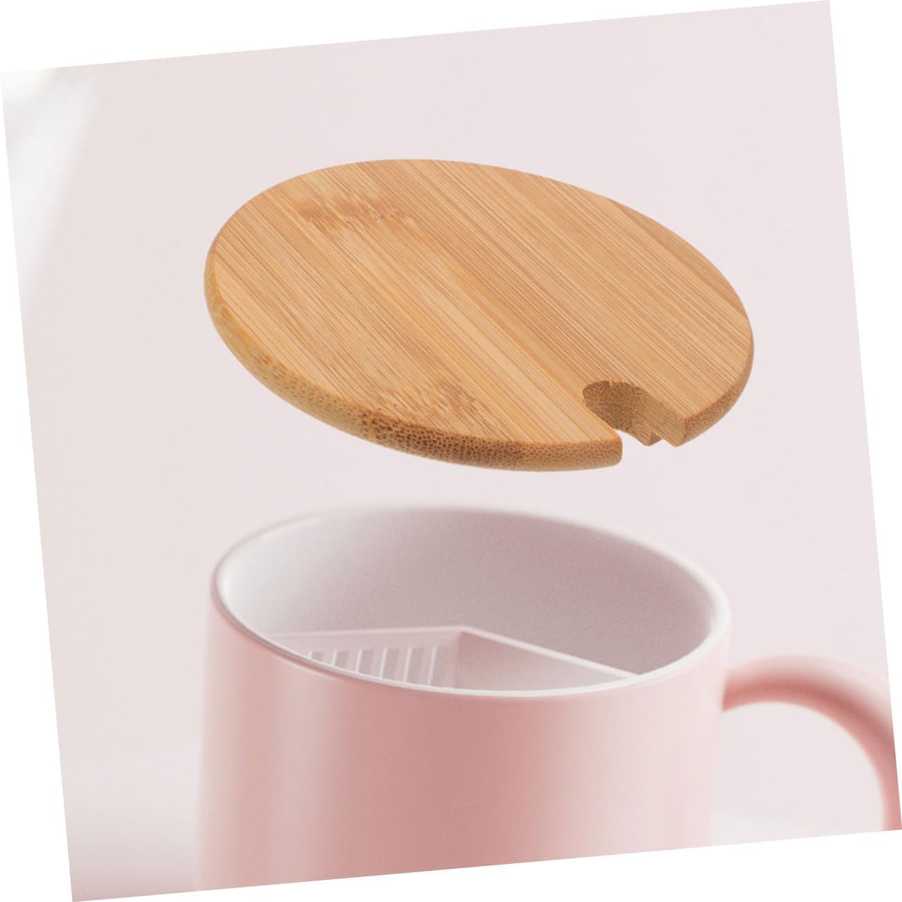 Bamboo Cup Lid 6pcs Round Mug Lids with Spoon Slot Wide Mouth Cup Covers