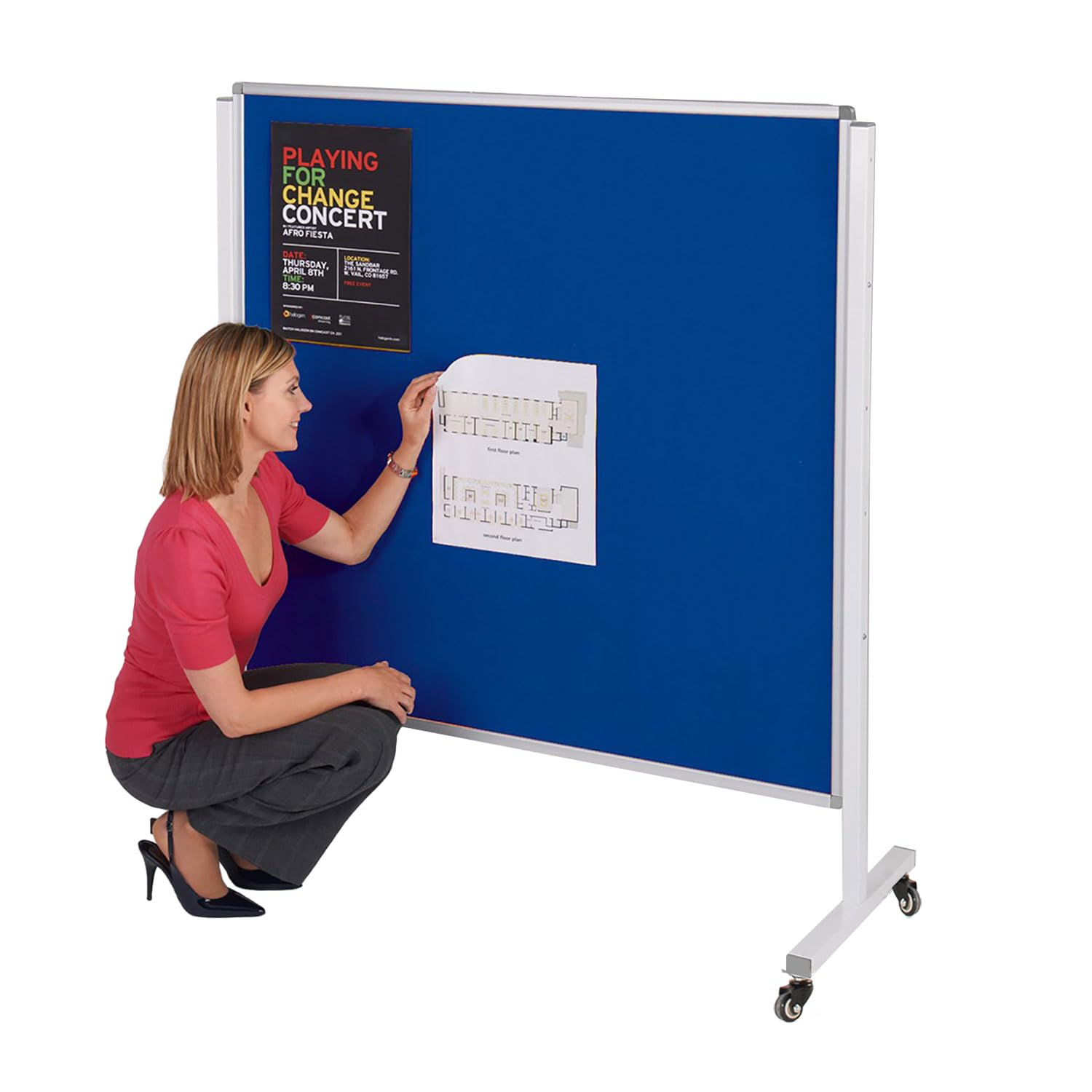 Mobile Height-Adjustable Blue Felt Noticeboard | 120 x 120 cm | Exhibition Display Pinboard | Aluminium Frame with Lockable Castor Wheels -Ideal for Office, School, Displays โ image 1