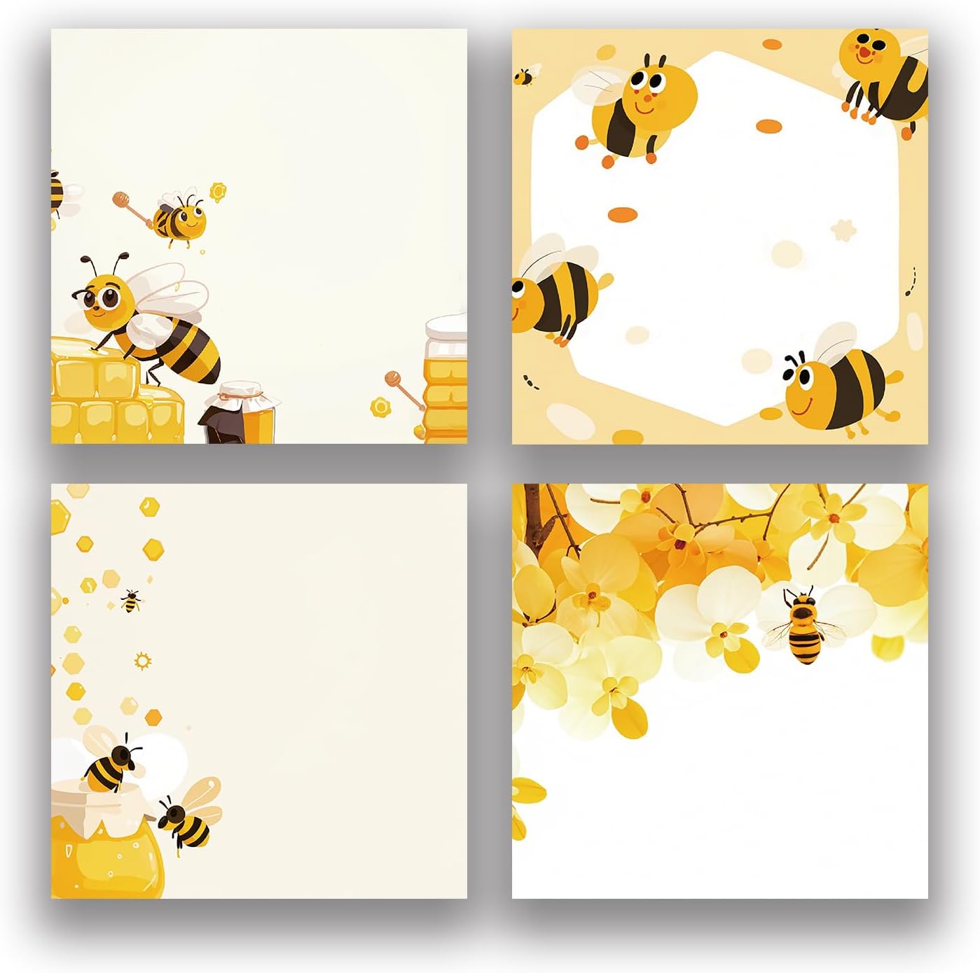 Cute Bee 4 Pack/200 Sheets 3x3in Sticky Notes Set, Adorable Cartoon Memo Pads with High-Adhesive, Reusable Tearable Post it Notes for Journal Planners Office School Home, Bulk Stationery Gift