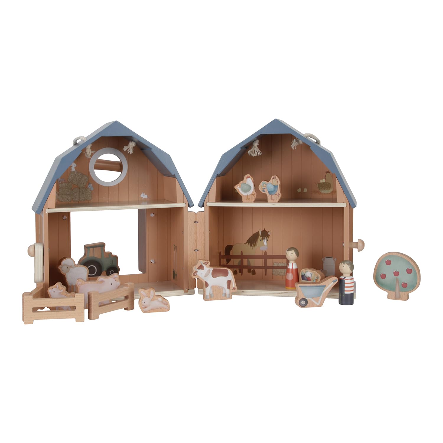 Little Dutch Bauernhof Puppenhaus aus Holz tragbar und aufklappbar mit viel Zubehör und Spielfiguren Tiere - Little Farm