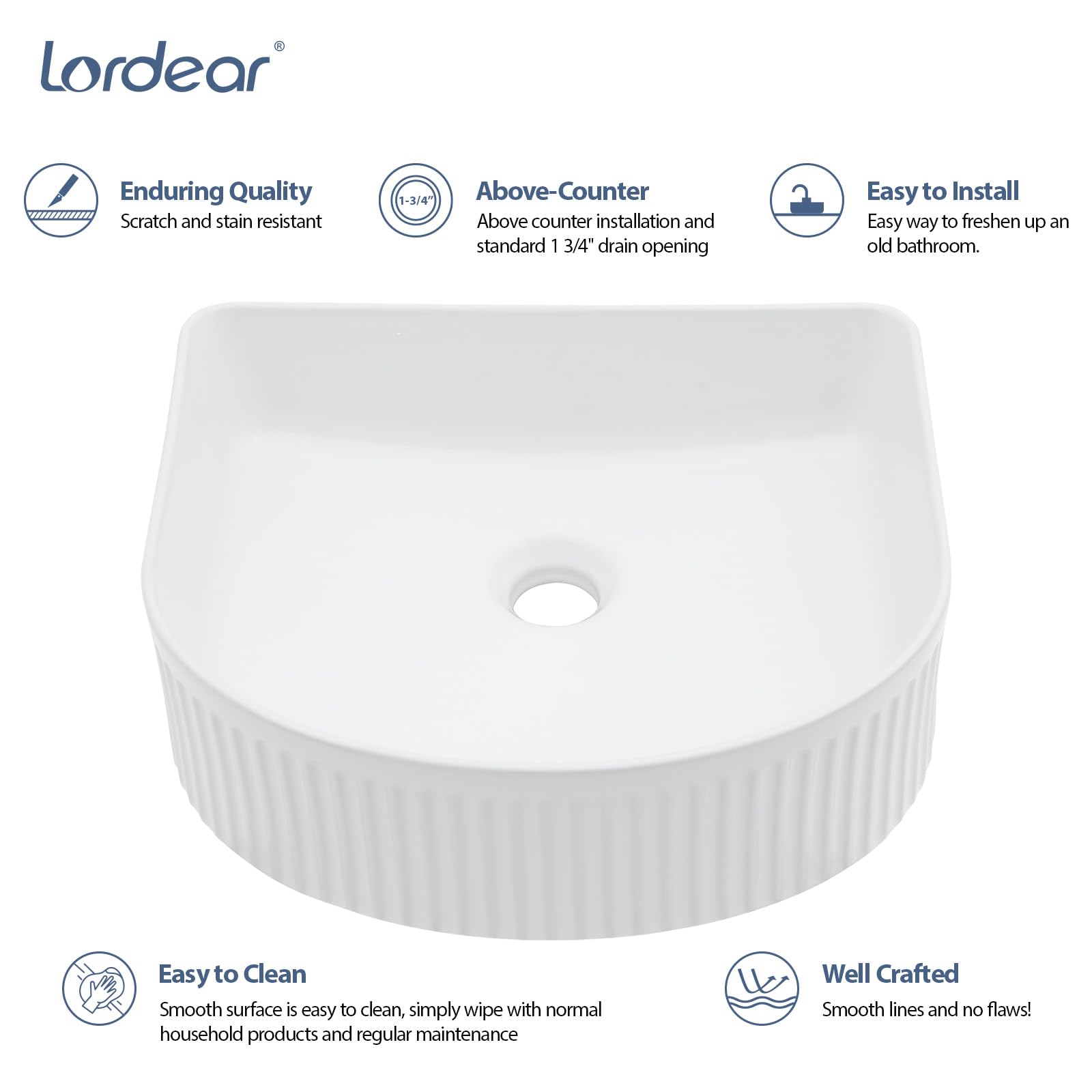 Lordear Vessel Sink U-Shaped 13 x 15 Inch White Ceramic Countertop Basin Modern Above Counter Bathroom Vanity Art Basin Glossy White Lordear Vessel Sink U-Shaped 13 x 15 Inch White Ceramic Countertop Basin Modern Above Counter Bathroom Vanity Art Basin Glossy White