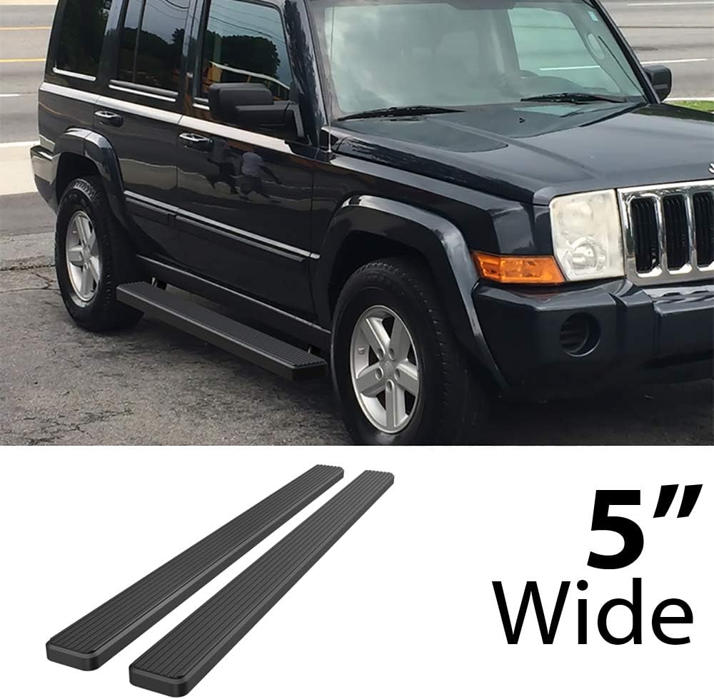 HD Ridez Stainless Steel Running Board 5in Black Compatible with Jeep Commander 2006-2011 (7 Passenger Commander with Rear AC Only) (Nerf Bar Side Steps Side Bars)