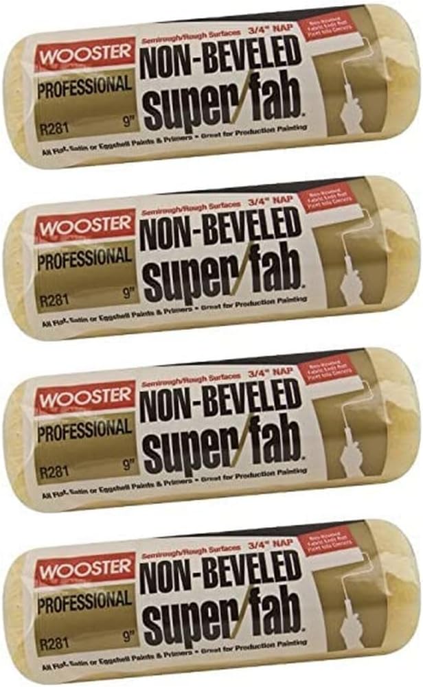 Pack of 4 Wooster Brush R281-9 Non-Beveled Super/Fab Roller Cover, 3/4-Inch Nap, 9-Inch
