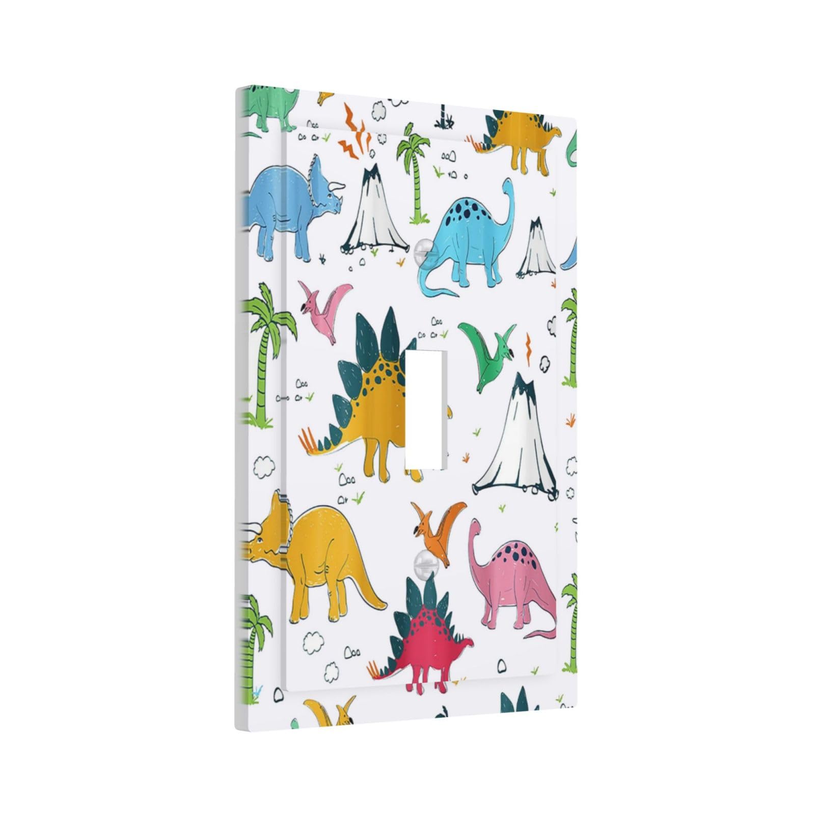 Wpshijia Cute Colorful Cartoon Animal dinosaur Graffiti 1 Gang Single Toggle Light Switch Covers Decorative Wall Plate Switchplate Electrical Faceplate for Nursery Kidsroom Bedroom Decor