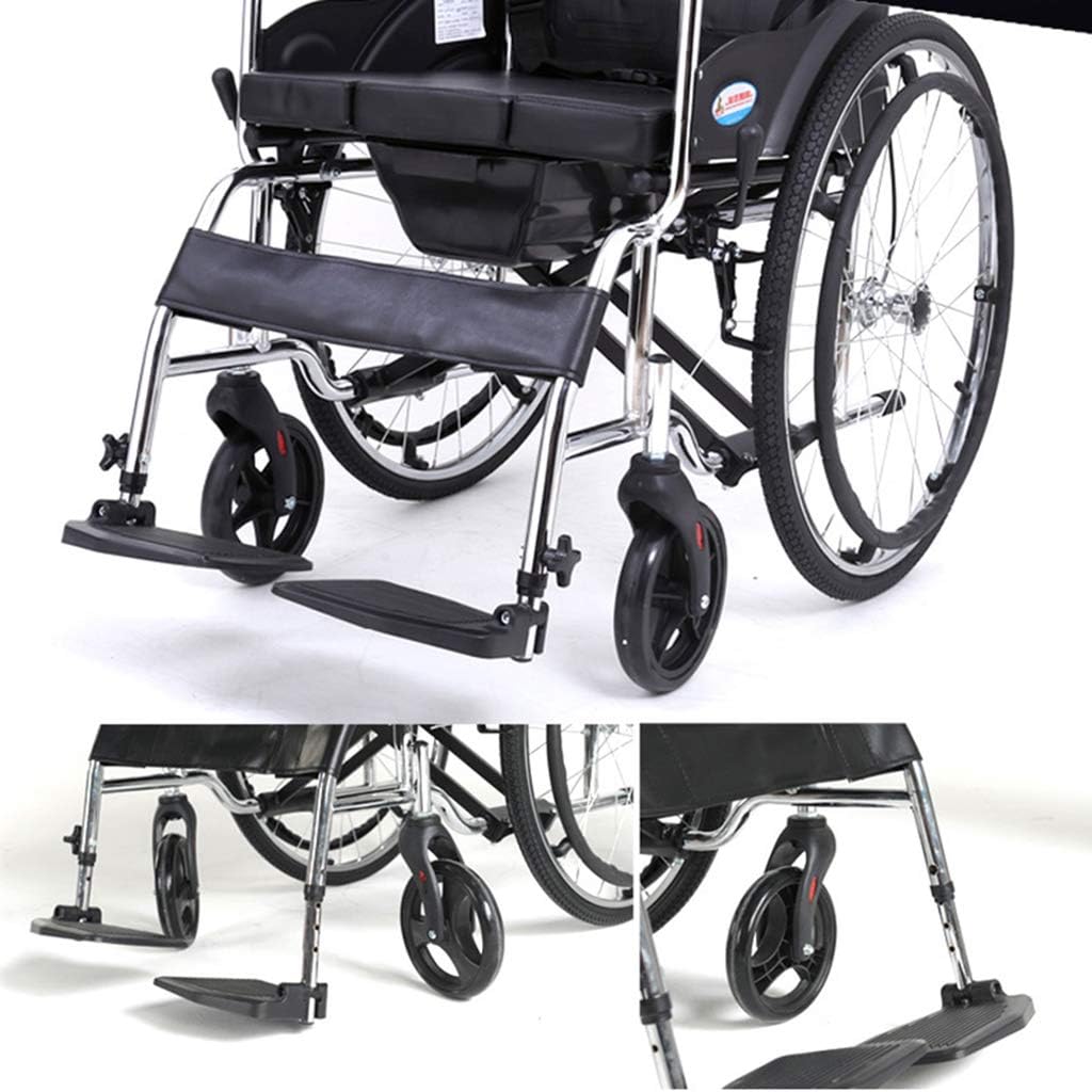 Wheelchairs with Commode, Folding Heavy Self Propelled Toilet Cart Scooter, with Toilet Cart Wheelchair for Elderly, Handicapped, and Disabled Users