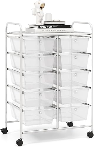 RELAX4LIFE Carrito de almacenamiento rodante con 10 cajones, carrito de almacenamiento para manualidades con ruedas bloqueables, carrito utilitario,