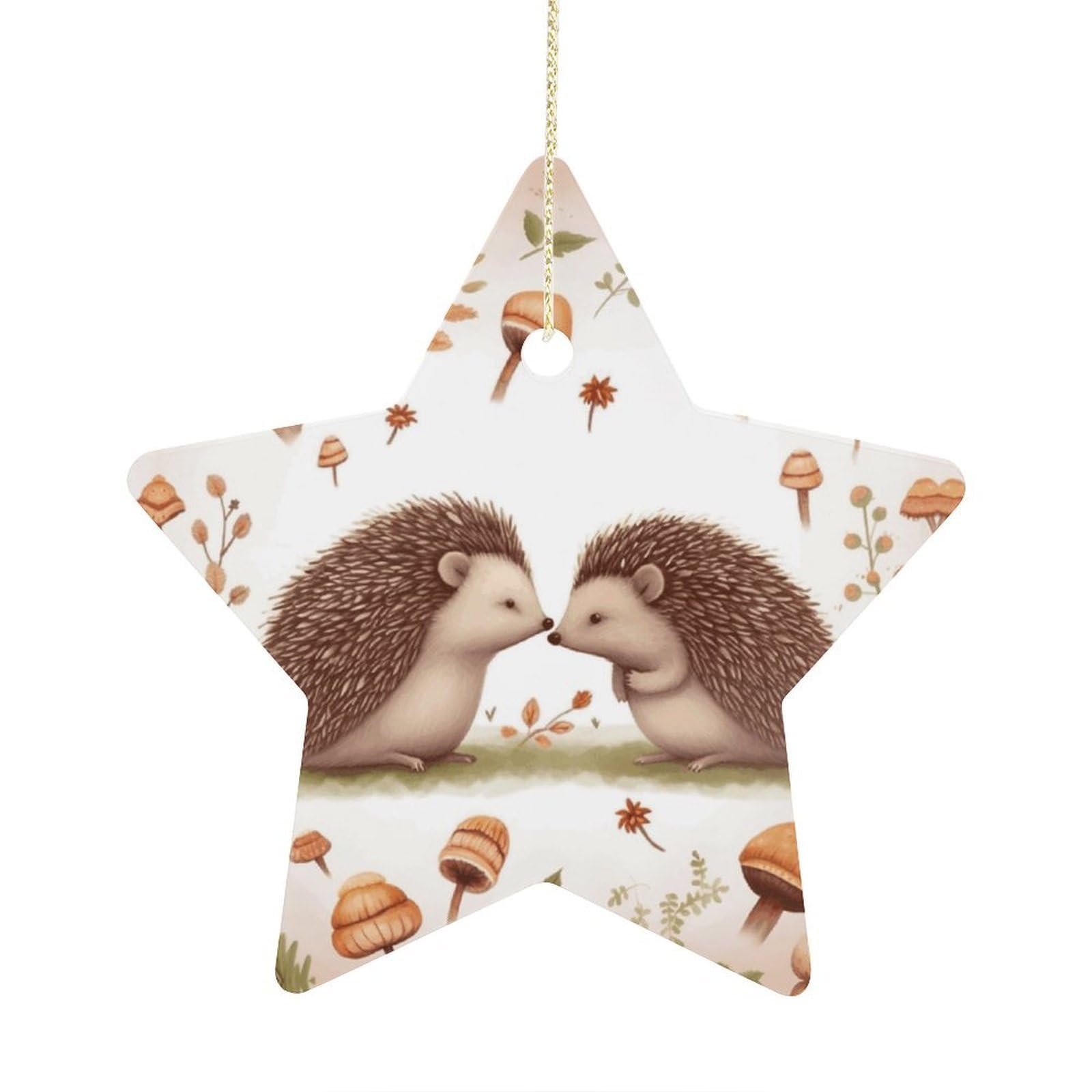 Nature Lovely Hedgehog Lovers Stars Ornaments Ceramic Christmas Tree Hanging Light in Weight Christmas Star Pendants Funny Double-Sided Printed Xmas Ornaments for Gifts