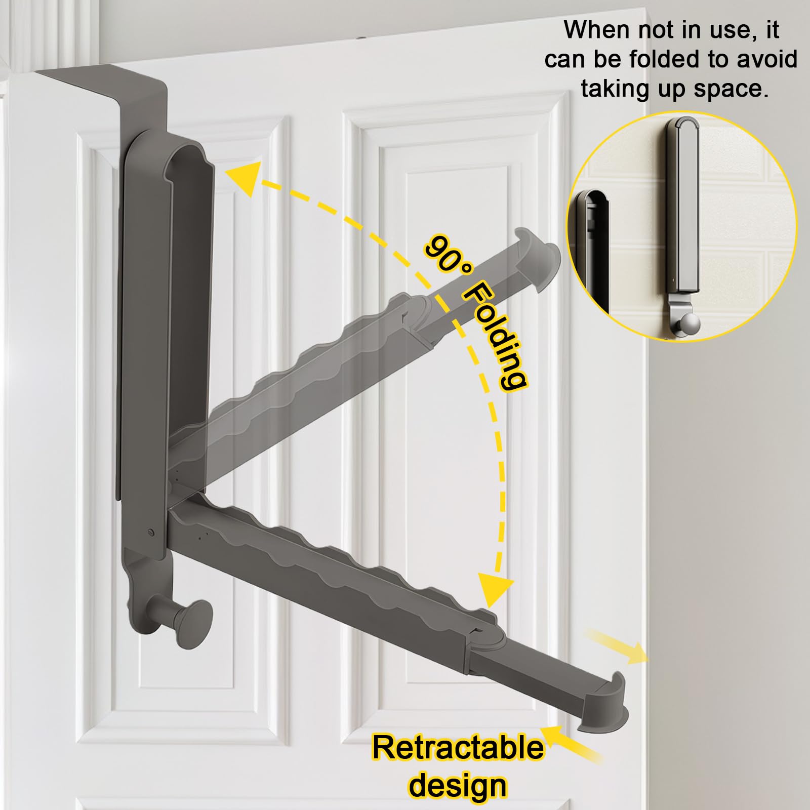 Set di 2 Appendiabiti da Porta Pieghevole 6 Ganci, Salvaspazio per Bagno Camera da Letto