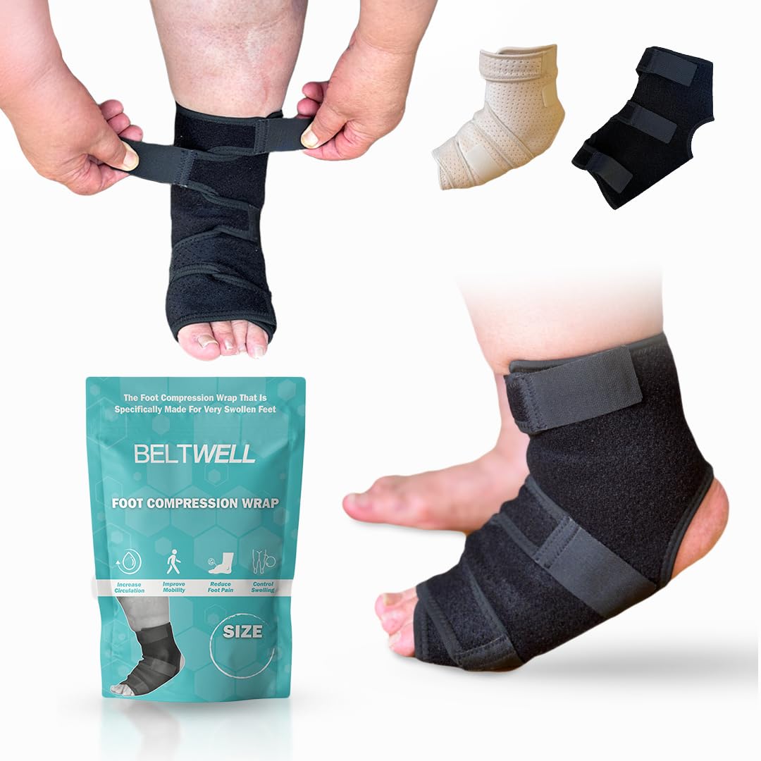 Beltwell® - Adjustable Foot & Ankle Compression Wraps For Edema, Lymphedema, Swelling, Neuropathy, Diabetic Foot Care, Circulation (2 Wraps)