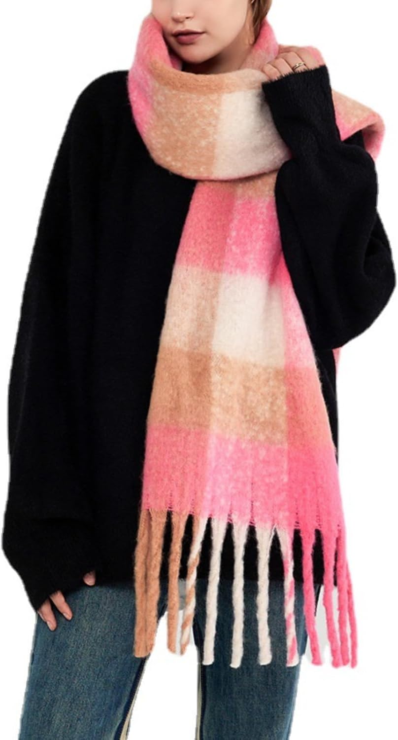 Chunky Winter Scarfs for Women Cold Weather Warm Knit Thick Plaid Scarf Long Large Oversized Checked Scarves Chunky Winter Scarfs for Women Cold Weather Warm Knit Thick Plaid Scarf Long Large Oversized Checked Scarves
