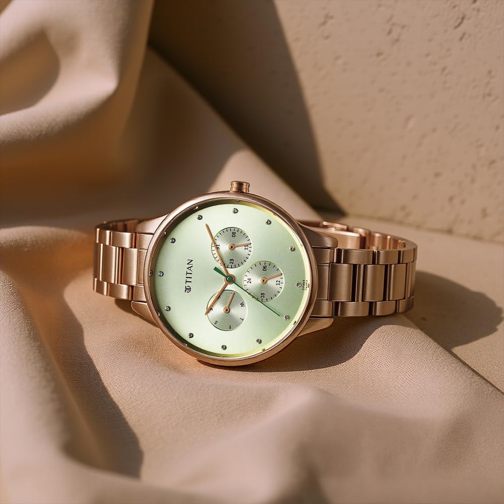 Titan Women Razzle Dazzle Green Dial Stainless Steel Watch