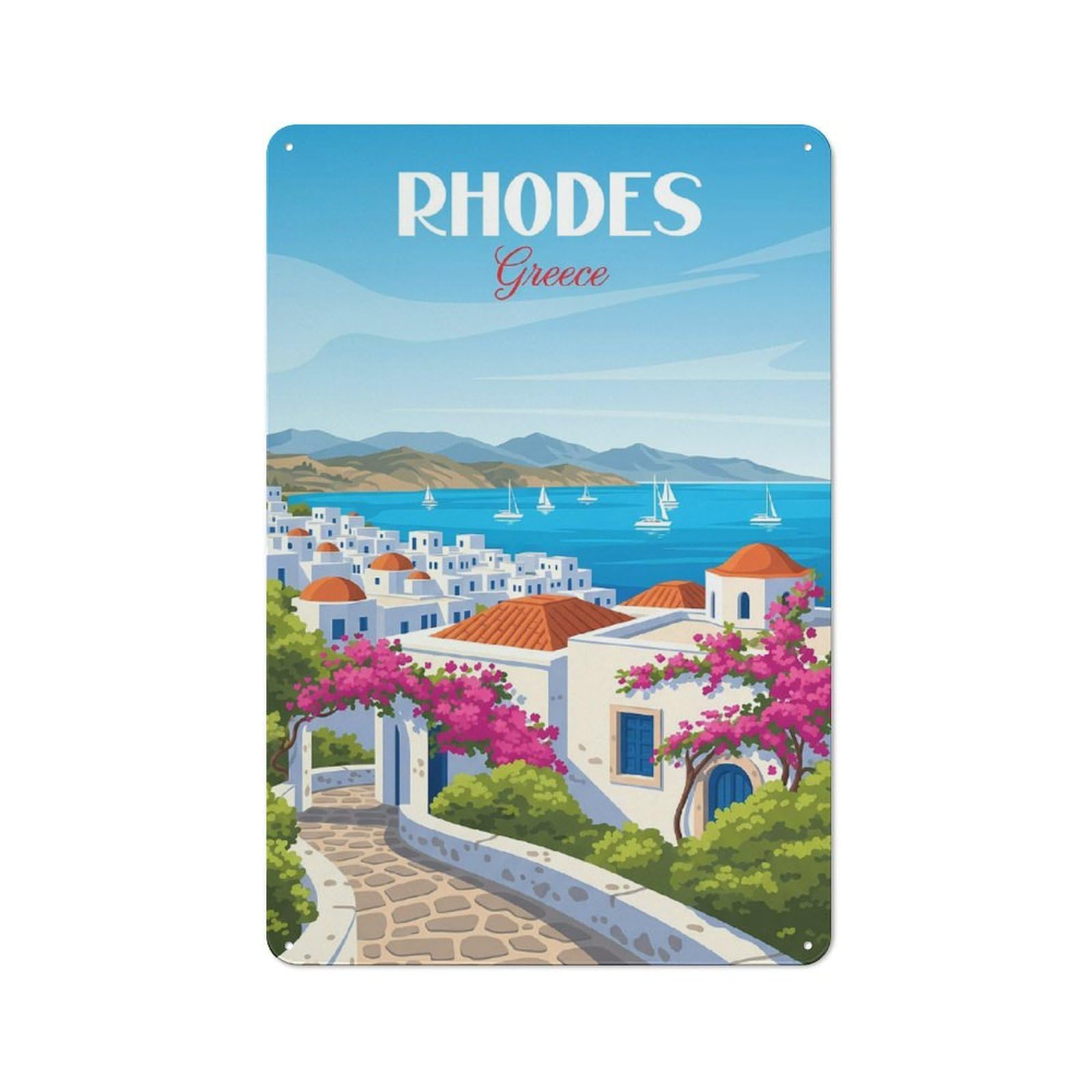 Junmoney Rhodes Greece Retro Kitchen Metal Sign 30X20cm Featuring Bistro Wall Plaque For Restaurant, Kitchen, Counter Or Breakfast Nook