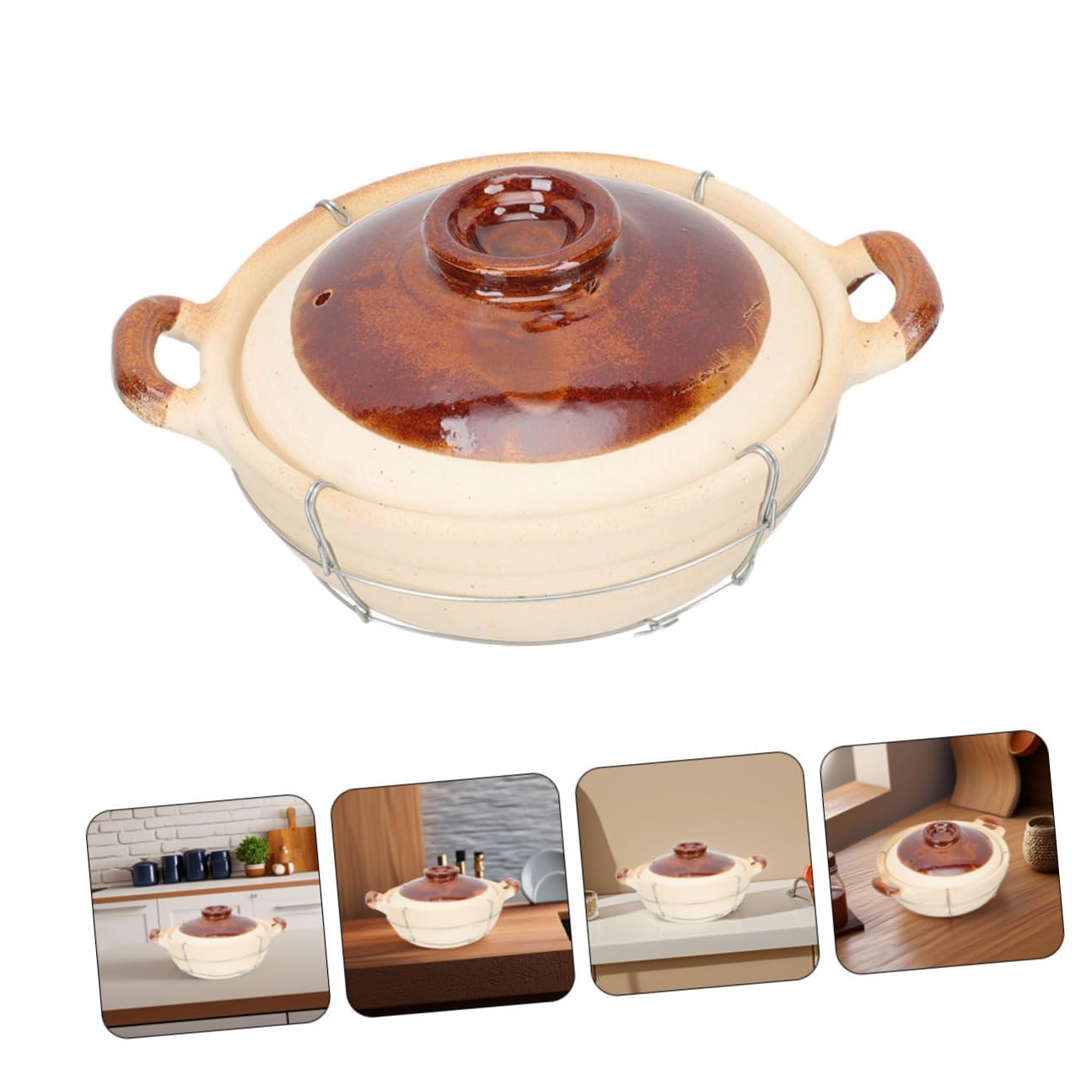 BESPORTBLE 2 piezas Cazuela de Barro con Tapa Olla Redonda Ergonómica para Cocción Individual Guisos Sopas para Cocina Doméstica