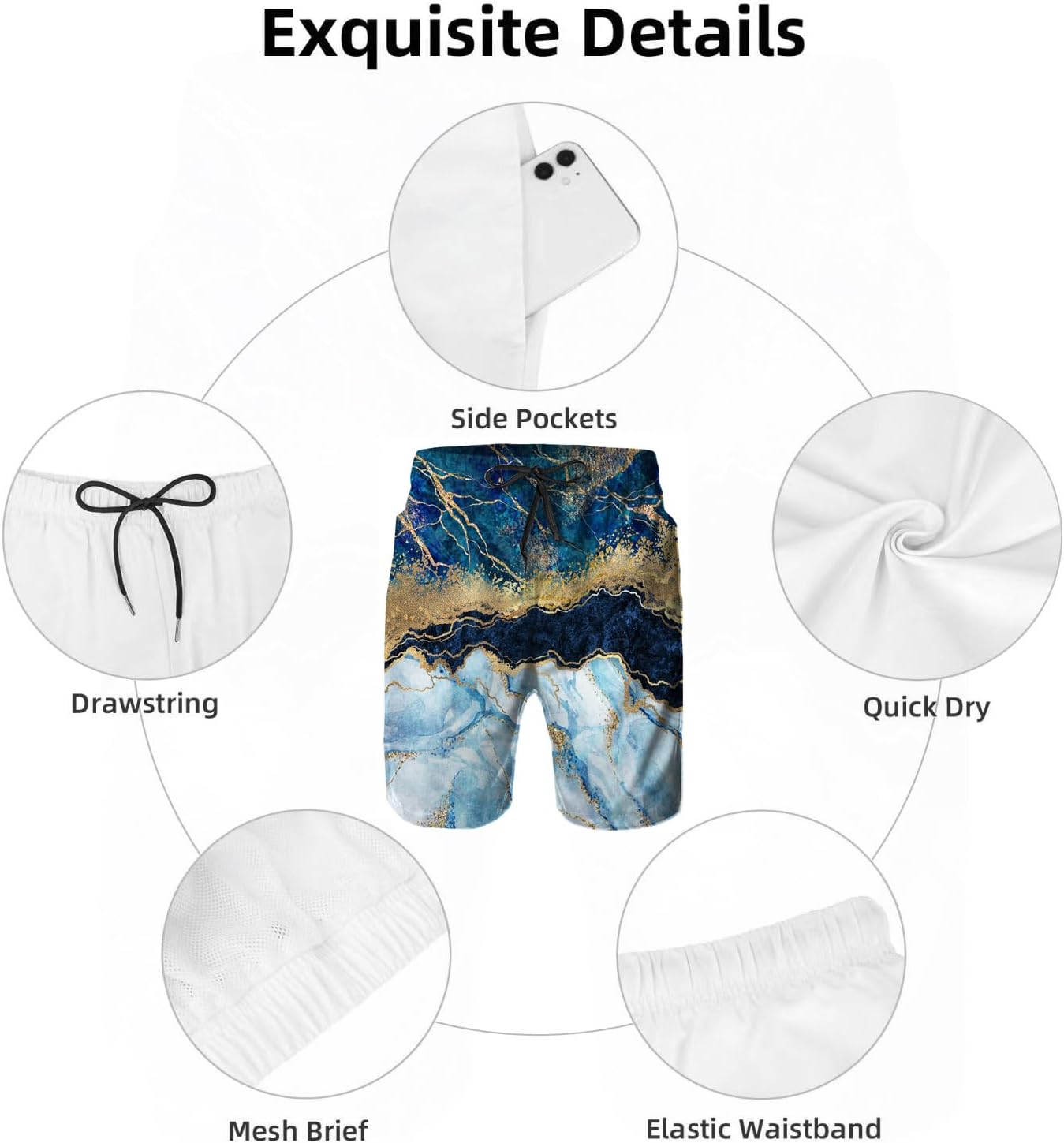Mens Swim Trunks with Mesh Lining,Quick Dry Swimsuit Board Shorts Beach Pants Swimwear Bathing Suits - Image 5