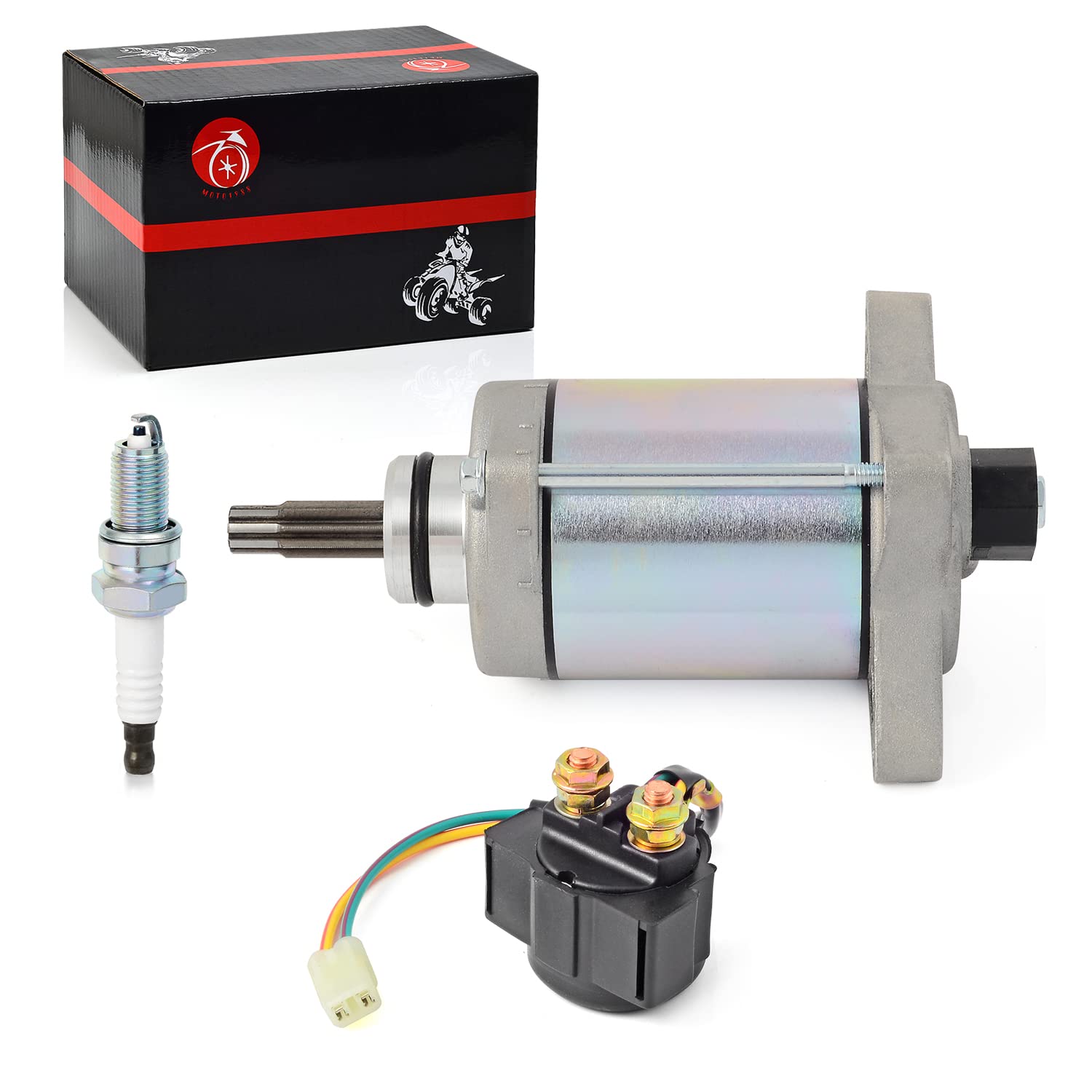 Starter Motor & Relay Solenoid Spark Plug Kit 2007-2013 Compatible with Honda Rancher 420 TRX420 FE/FM/TE/TM/FA/FPA