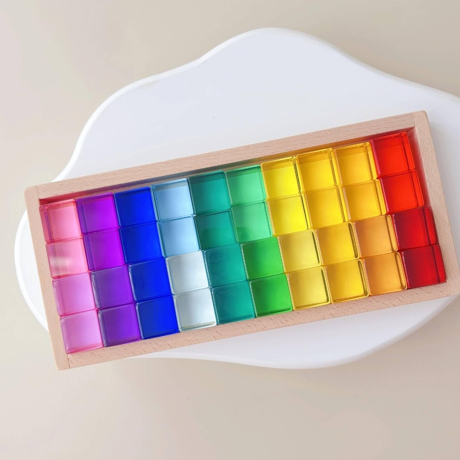 Acryl-sinnesbausteine Würfelspiel Acrylblock Pädagogisches Spielzeug Holzunterlage Glatte Außenfläche Transparente Innenstruktur für Büro Regal Kinderzimmer, Transparente Kombination 5