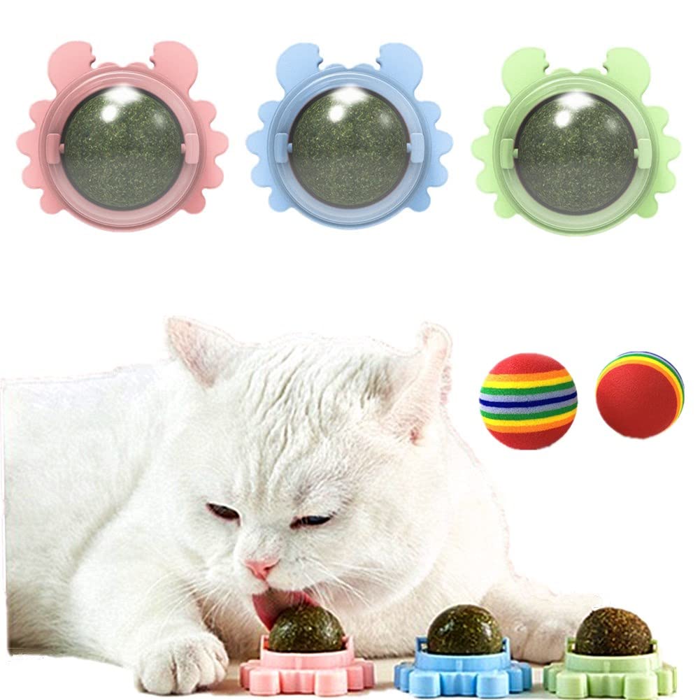 猫のおもちゃ キャットニップボール 3個セット猫用 薄荷ボール ミントボール 回転 またたびトイ 舐める飴 猫咀嚼おもちゃ マタタビボール玩具 ハッカボール 歯のクリーニング 消化を助け ストレス解消 猫ちゃん大興奮 留守番対応 猫用品 (蟹)
