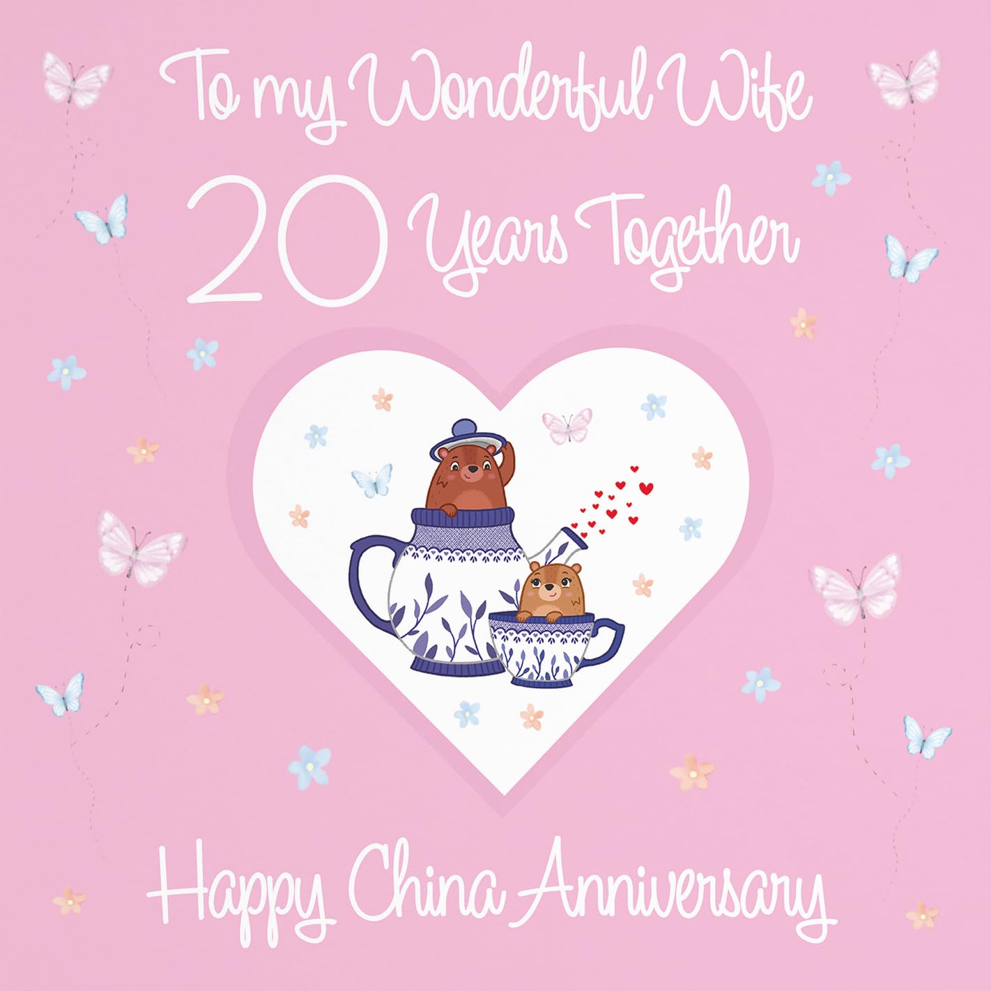 Hunts England, Large Wife 20th Anniversary Card, 20 Years, China Anniversary, Romantic Meadows, Fun Card - Image 2