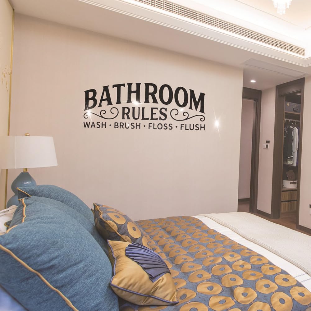 3D Acrylic Mirror Bathroom Wall Sticker, Bathroom Rules Wash Brush Floss Flush Mirror Wall Decals, Toilet Bathroom Washroom WC Decal Restroom Decor Art Wall Removable Lettering Mural DIY Art