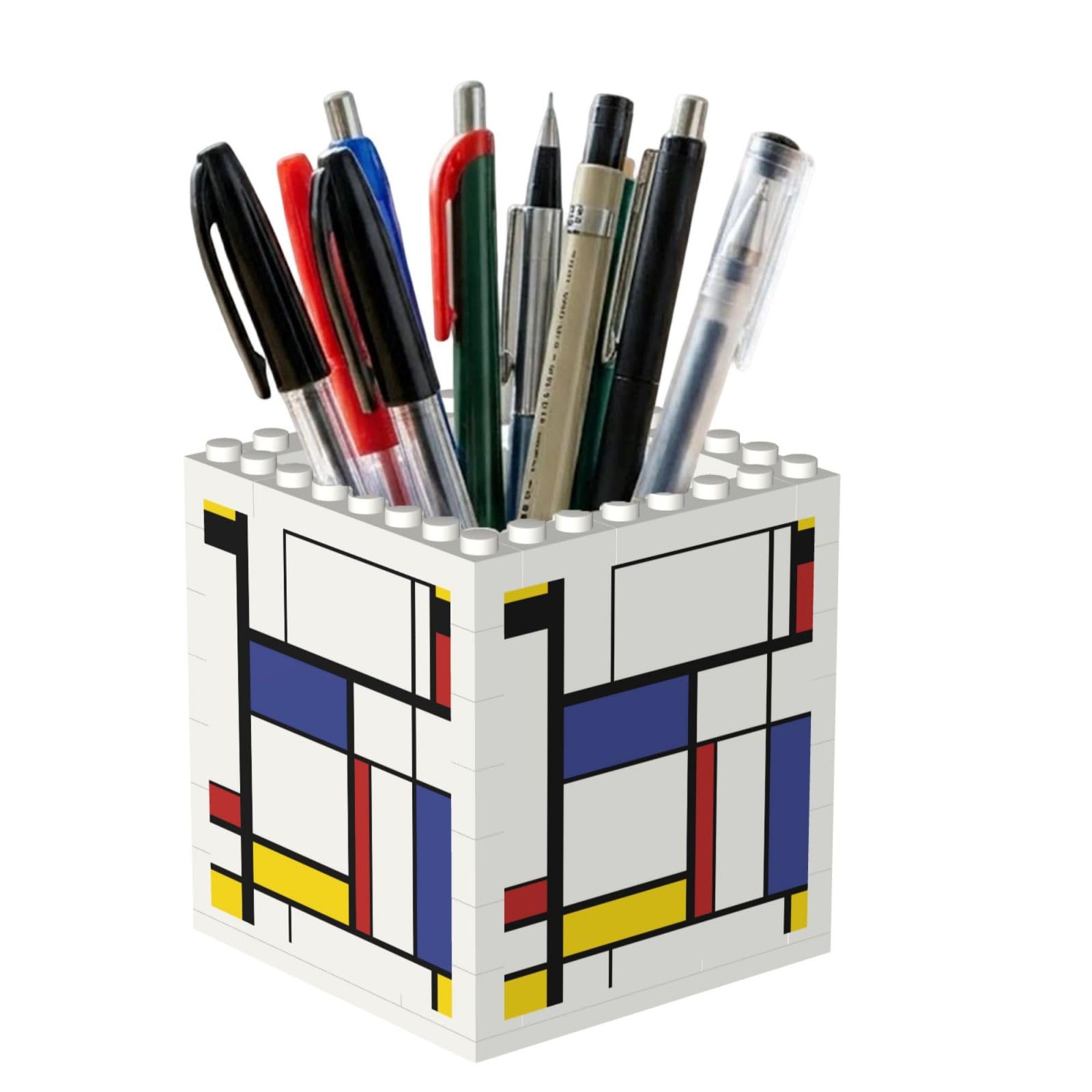 Poadnly Print Mondrian Style Painting, Pen Pot Pencil Holder for Office Home School, Compact Desk Organiser for Office Stationery