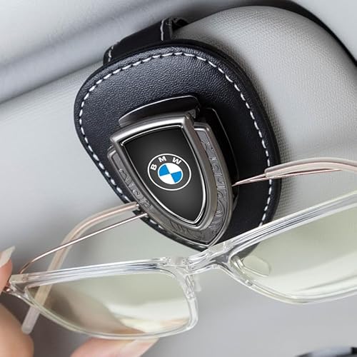 with BMW Sunglasses Holder,Leather Glasses Holders with BMW 1 3 5 6 Series X1 X3 X7 X5 X6 Z4 7 M,Ticket Card Clip Car Sunglasses Holder for Car Sun Visor, with BMW Accessories,Black