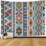 Starojan Tapestry Wall Hanging Striped Retro Colors Decoration Template Tribal Trendy Element Ndebele Abstract Textures Paper Tapestry Blanket Wall Bedroom Decor 60x50 Inch