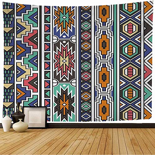 Starojan Tapestry Wall Hanging Striped Retro Colors Decoration Template Tribal Trendy Element Ndebele Abstract Textures Paper Tapestry Blanket Wall Bedroom Decor 60x50 Inch
